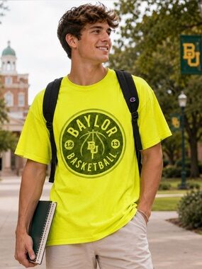 Baylor University Basketball Spirit Wear Tee Neon Yellow XL Collegiate S/S
